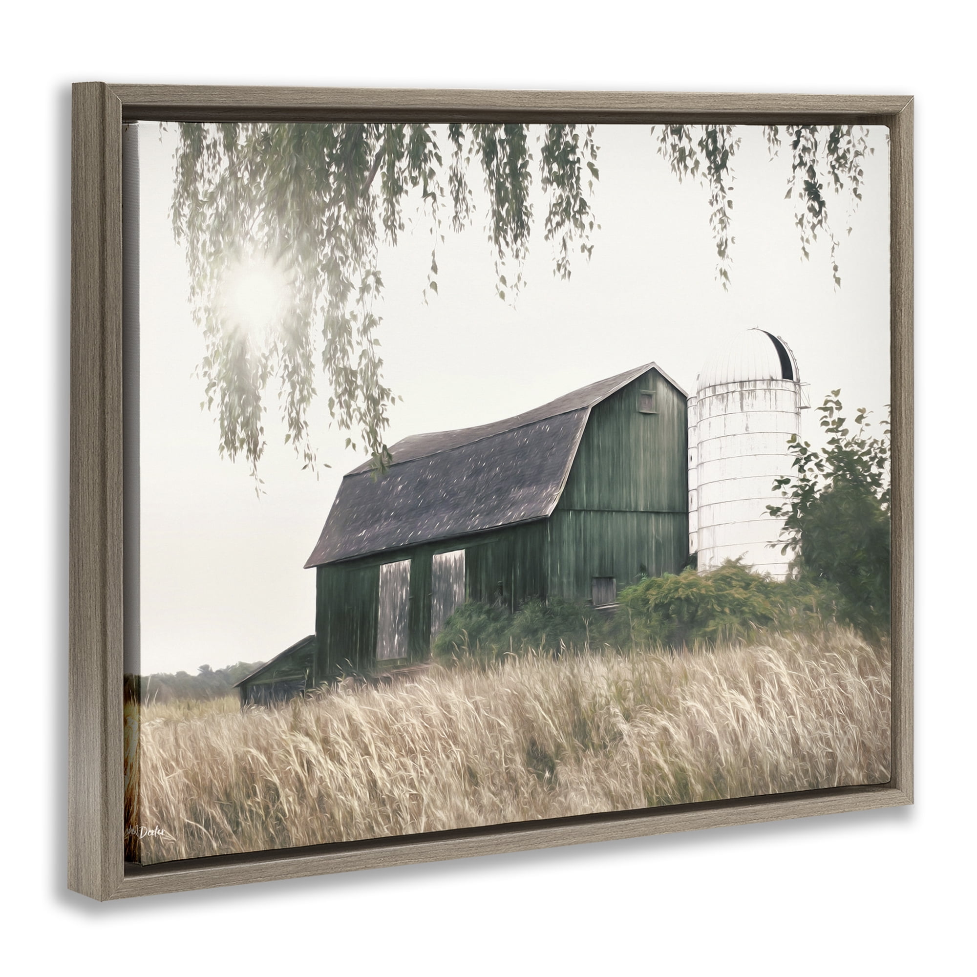Stupell Industries Green Rustic Barn Landscape Photography Brown Floater Framed Canvas Art Print Wall Art, 21 x 17