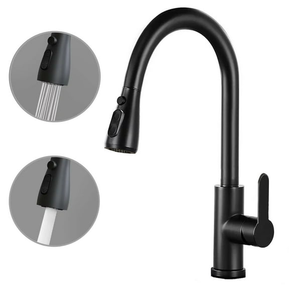 Sink Faucets Pull Down Stainless Steel with Two Mode Sprayer Black with Water Lines for Bar, Laundry, Utility Sink