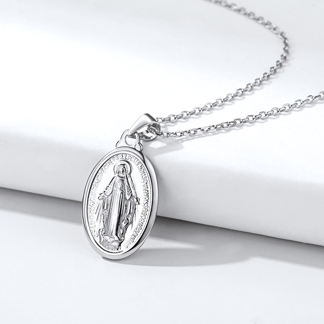 ChicSilver Virgin Mary Necklace 925 Sterling Silver Miraculous Medal Oval  Pendant Catholic Religious Christian Jewelry