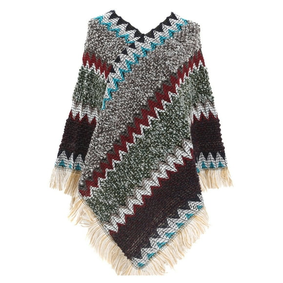 MSJUHEG Shawls And Wraps Scarf Splice Poncho With Tassels Knitted Shawl Scarf Fringed Wraps Sweater Pullover Cape Gifts For Sweater Tassel Hem Shawl Wrap Cloak Scarf For Women Khaki One Size