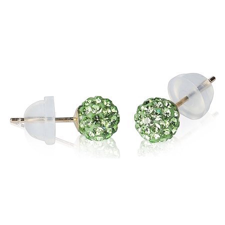 - 14k Yellow Gold 6mm Disco Ball Stud Earrings with Crystal Elements, Choice of Color