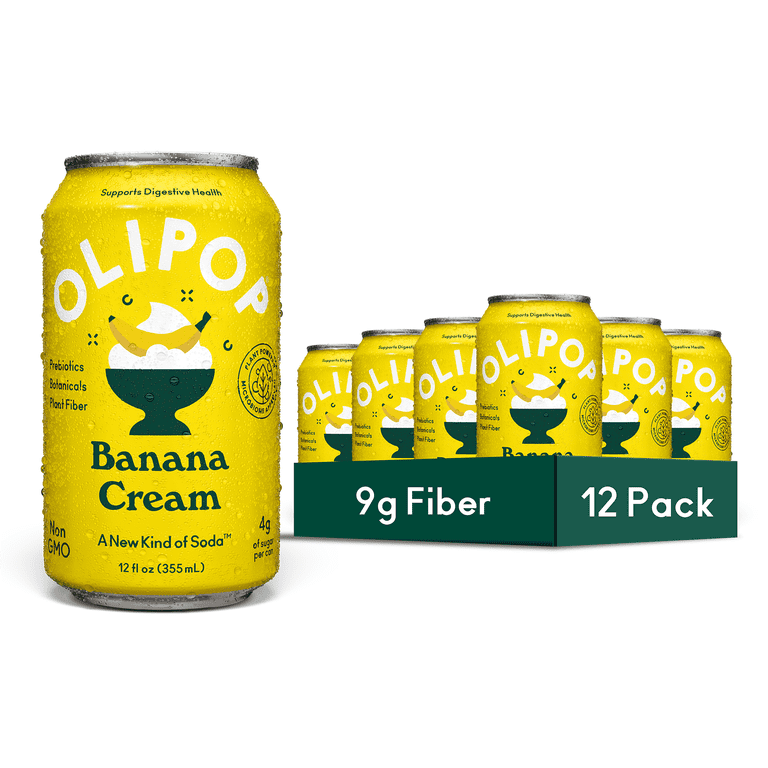 Olipop Banana Cream Prebiotic Soda, 12 fl oz, 12 Pack photo 1