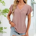 thumbnail image 2 of Olyvenn Short Sleeve V-Neck Blouses Women Casual Fashion Solid Color Soft Comfortable Elegant Tops Daily Wear Summer Outfit Pink XXL, 2 of 8