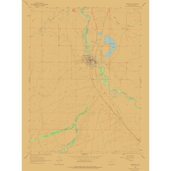 Topographical Map - Saratoga Wyoming Quad - USGS 1961 - 23 x 30.87 - Vintage Wall Art