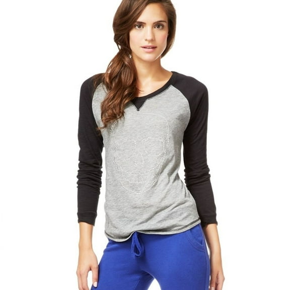 Aeropostale Womens Studded Skull Embellished T-Shirt, Grey, Juniors, X-Small