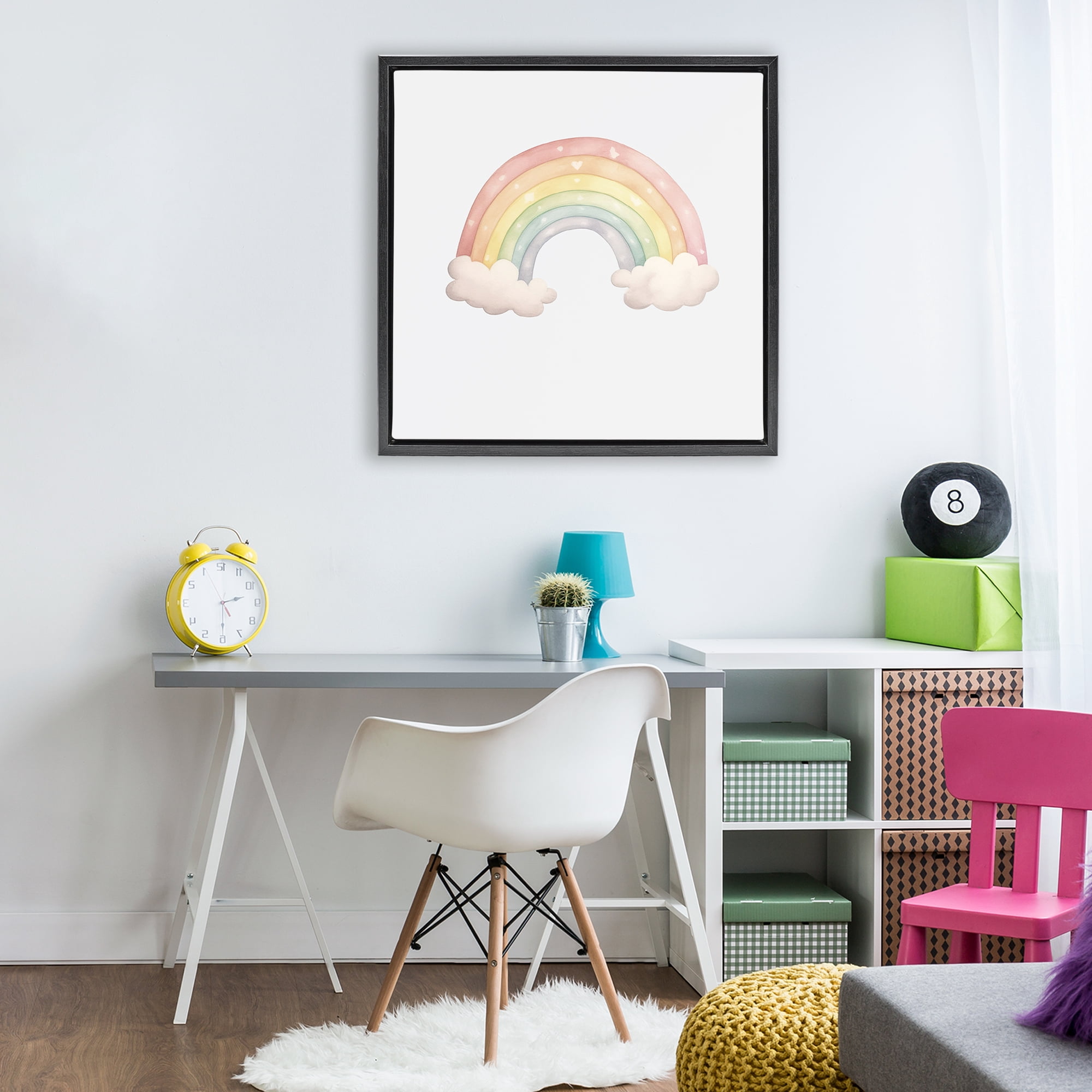 Stupell Industries Dreamy Pastel Rainbow with Clouds Black Framed Floater Canvas Wall Art, design by Karen Smith