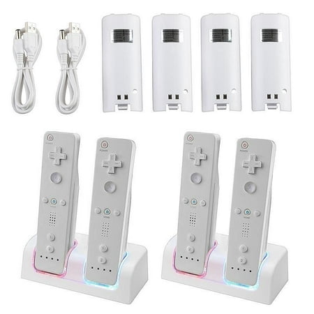 Insten 4x Battery + 2x Dual Charger Station Dock For Nintendo Wii / Wii U Remote Controller