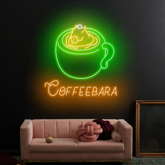 Craftnamesign Coffeebara Neon Sign Wall Art, Coffee Led Light, Capybara Led Sign Decor