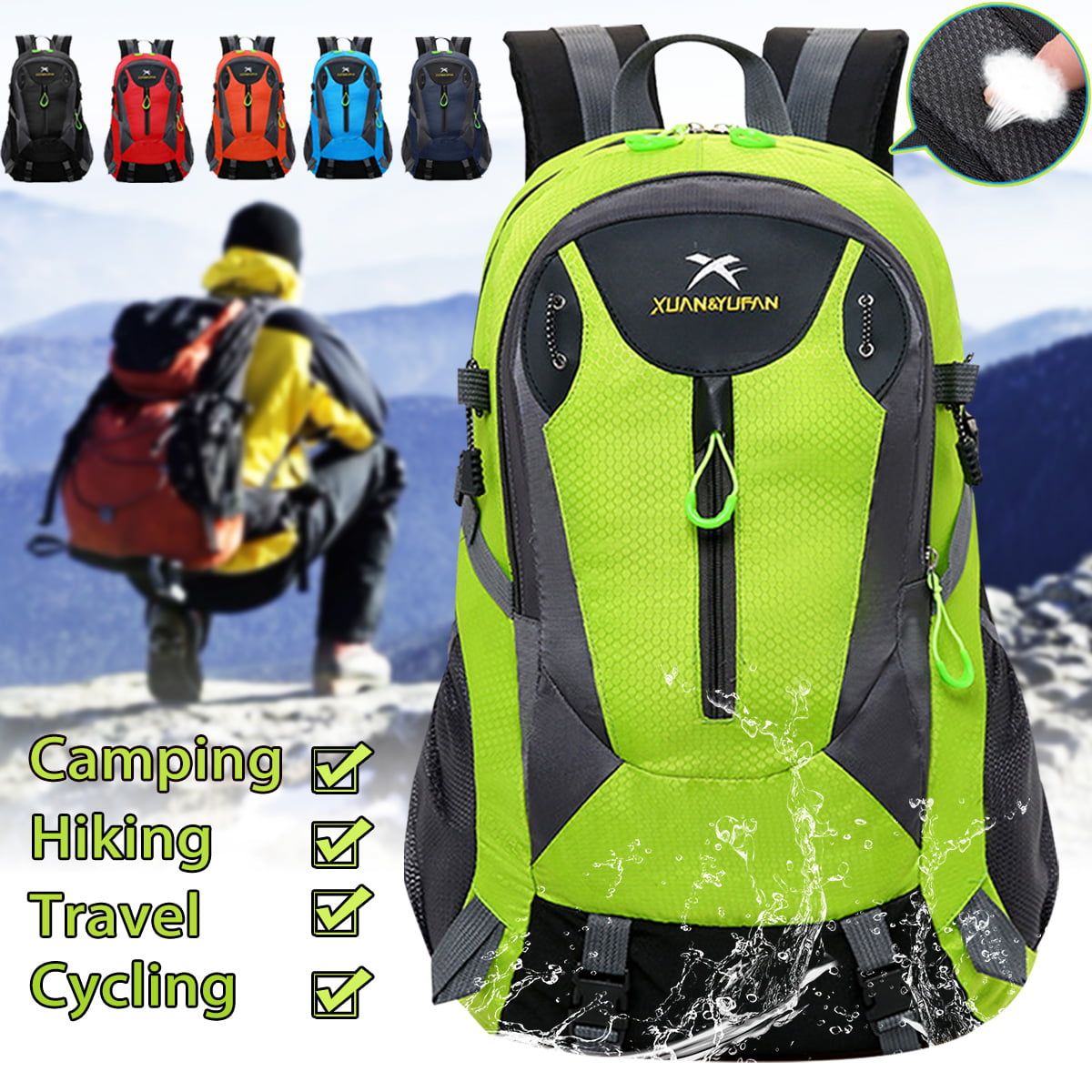 Mens Backpack Nylon Black Bag Large Capacity New Foldable Travel Multi-Function Hiking Mountaineering Student Bag 