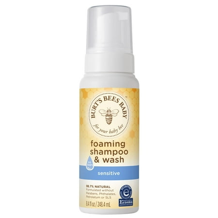 Burts Bees Baby Foaming Shampoo & Wash for Sensitive Skin, Fragrance Free Baby Wash - 8.4 Ounces