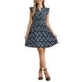 thumbnail image 2 of INSPIRE CHIC Women's Cap Sleeve Ruffle V-Neck Floral Summer Casual Dress M Navy Blue, 2 of 6