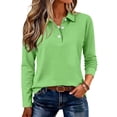 thumbnail image 3 of Hearthz Polo Shirt Women 3 Button Long Sleeve Shirts Women Relaxed Fit Solid Color Tshirts Shirts for Women Uniform Tops for Women Green L, 3 of 5
