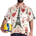 thumbnail image 4 of Eiffel Tower Valentine's Day Men's Casual Printed Hawaiian Poplin Button Down Short Sleeve Beach Shirt Unisex, 4 of 6