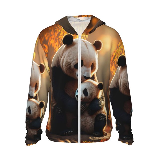 Vsdgher Maple Forest Panda Print Adult Hoodie Shirts Rash Guard for Men Women,Long Sleeve Sun Protection Fishing Shirts for Athletic Running Swim-Large