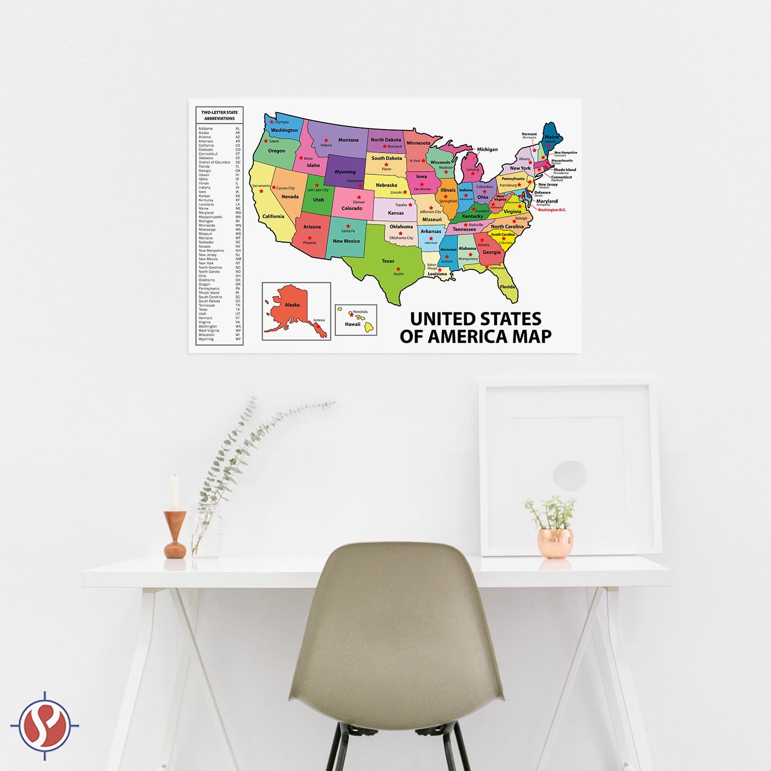USA Map Poster - 8.5 X 11 Inch Educational US Map With State Capitals, Printed On 12pt Glossy Card Stock, Great For Kids, Homeschool, Office & Classroom 3 thumbnail image