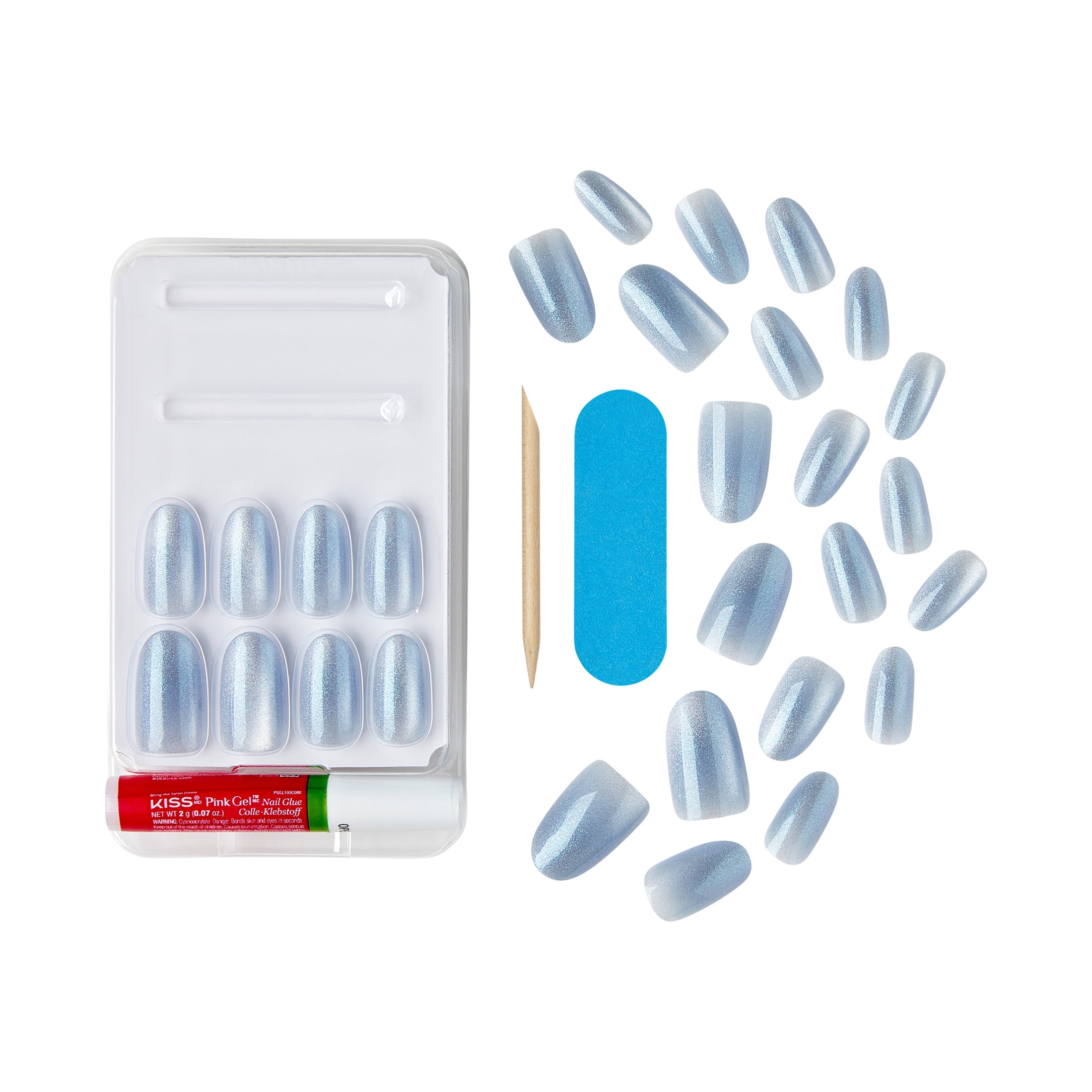 KISS Gel Fantasy Magnetic Press-On Nails, ‘After Summer’, Blue, Medium Oval, 31 Pieces