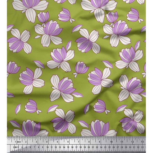 Soimoi Moss Georgette Fabric Petals Floral Fabric Prints by Yard 42 Inch Wide
