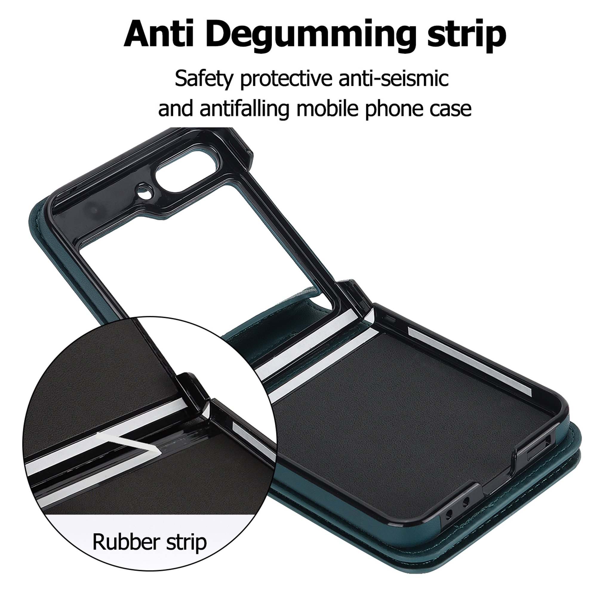 Decase for Samsung Galaxy Z Flip 5 Luxury Zipper Wallet Phone Case, Multi-Function Kickstand Card Holder Adjustable Fashion Flip Cover Case with Crossbody Strap for Samsung Z Flip 5 5G,Darkgreen
