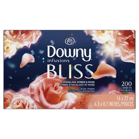 Downy Infusions Fabric Softener Dryer Sheets, Bliss, Sparkling Amber & Rose, 200
