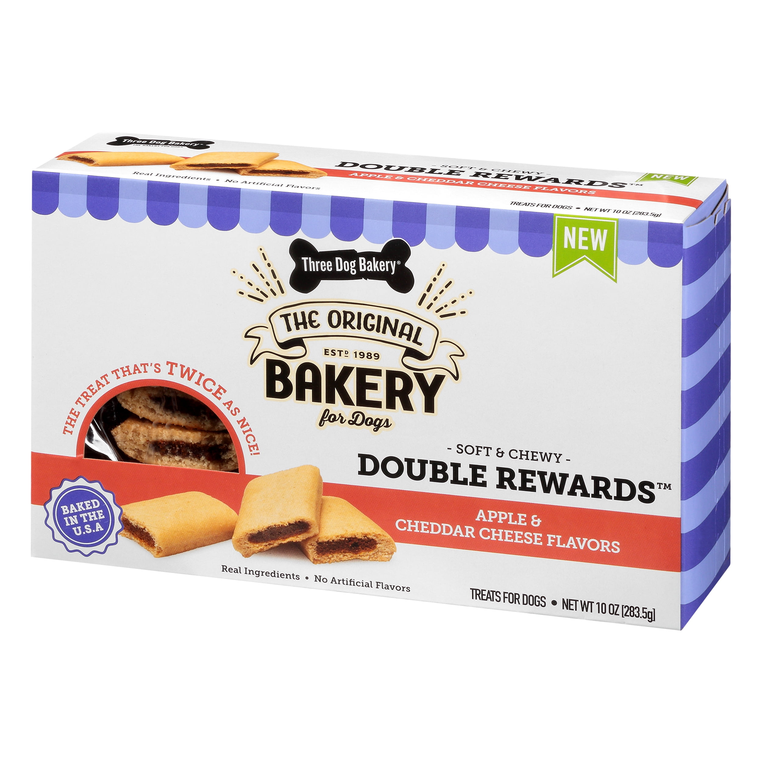 Three Dog Bakery Double Rewards Apple & Cheese Soft & Chewy Treats for
