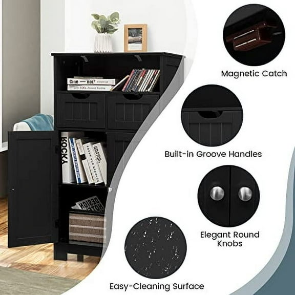 MAT EXPERT Bathroom Storage Cabinet, Bathroom Floor Cabinet w/ 2 Removable Drawers, 2 Doors & Adjustable Shelf, Bathroom Cabinets Organizer for Living Room, Kitchen & Entryway (Black)