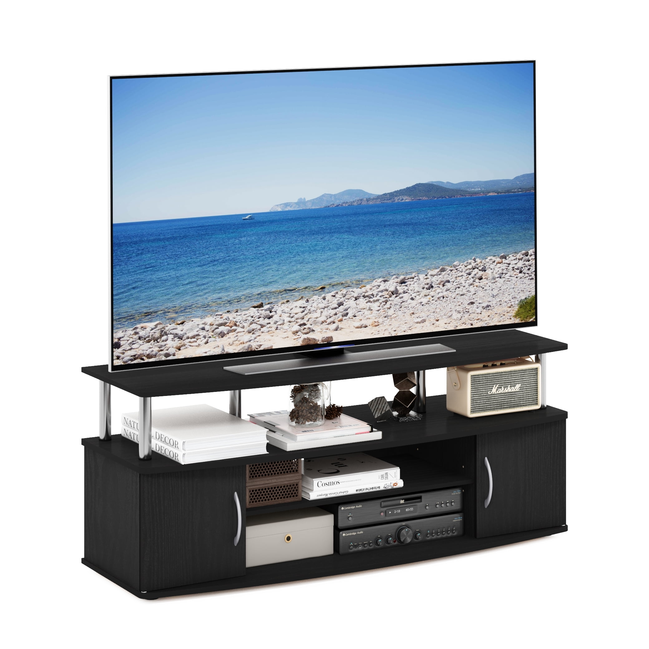 Furinno JAYA Large Entertainment Center Hold up to 55-IN Stainless Steel Tubes