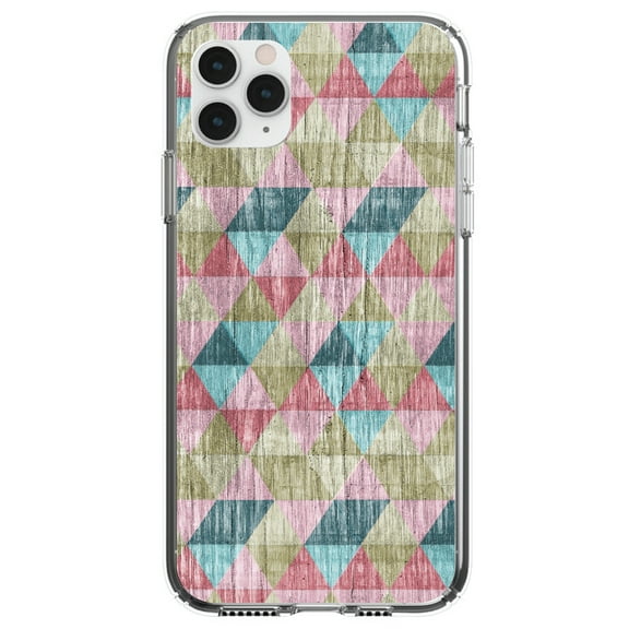 DistinctInk Clear Shockproof Hybrid Case for iPhone 11 Pro MAX (6.5" Screen) - TPU Bumper, Acrylic Back, Tempered Glass Screen Protector - Multi Color Rainbow Wood Print - Printed Wood Grain Image