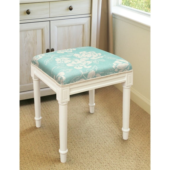 123 Creations Aqua Magnolia Vanity Stool with White Frame