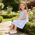 thumbnail image 3 of Eltusu Girls Cotton Dresses, Crewneck Knee Length Cute Sleeveless Summer Clothes Blue Size 6 T, 3 of 8