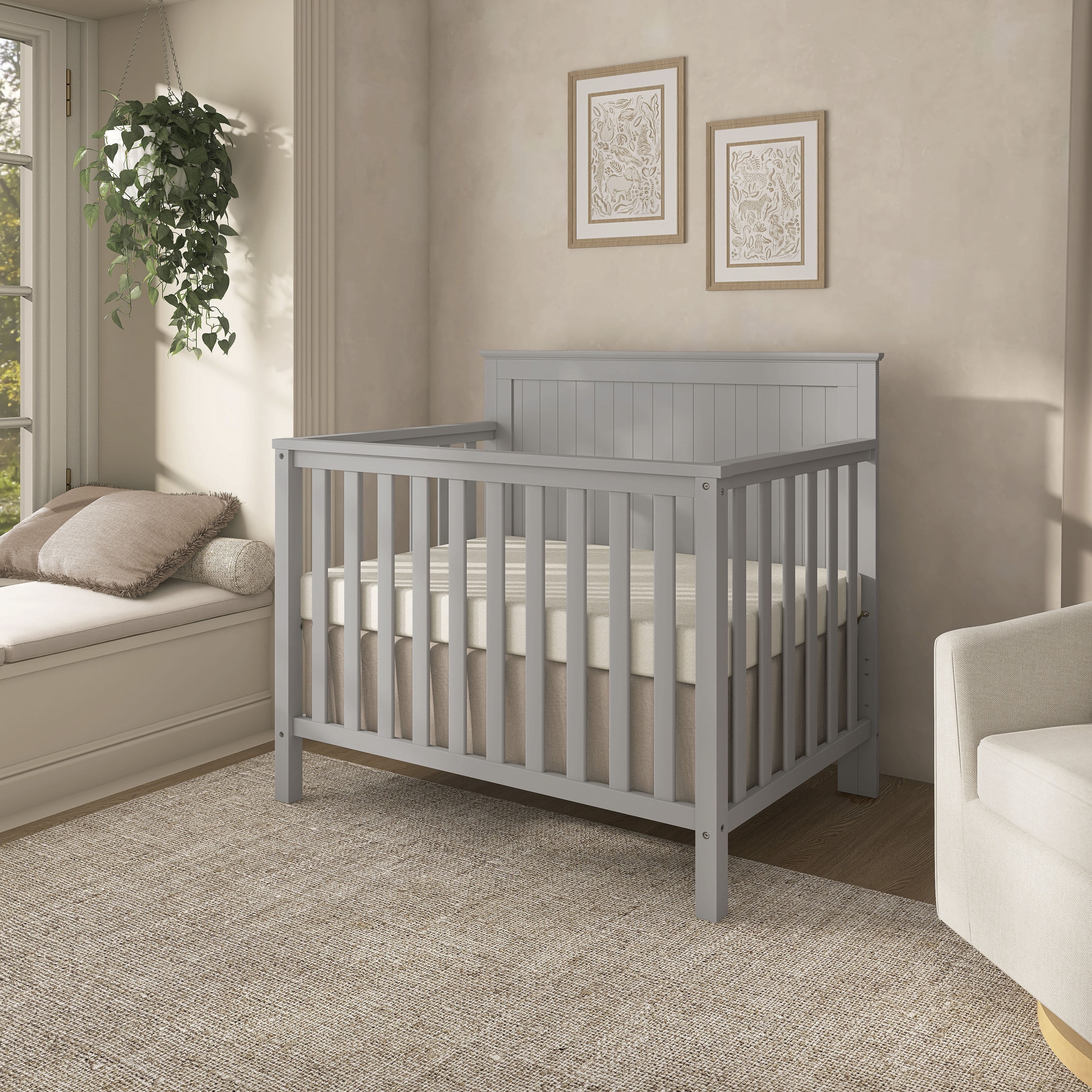 Dream On Me Ava 4-in-1 Convertible Mini Crib, Pebble Grey