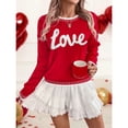 thumbnail image 4 of Women Valentine Knit Sweater Long Sleeve Crewneck Pullover with LOVE Letters Casual Warm Holiday Gift Tops, 4 of 5