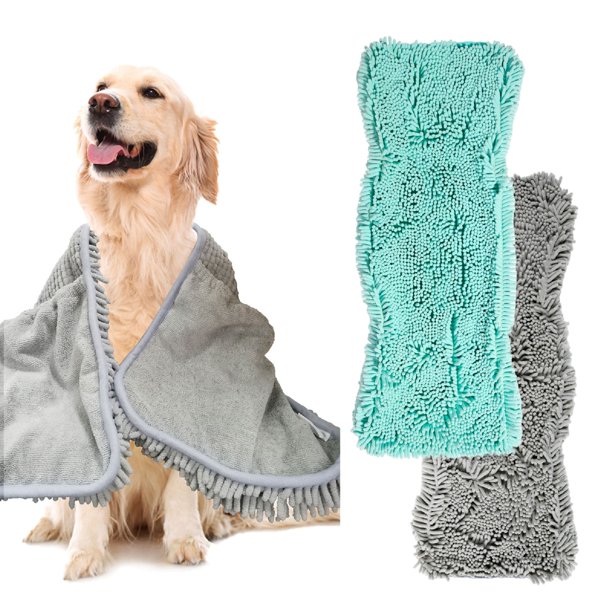 2 Pack Luxury Absorbent Dog Towels, (35"x15") Extra Large Microfiber