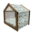 thumbnail image 2 of Feather Pet House, Hand Drawn Retro Motifs Doodle Composition, Outdoor & Indoor Portable Dog Kennel with Pillow and Cover, 5 Sizes, Dark Blue Mustard, by Ambesonne, 2 of 5