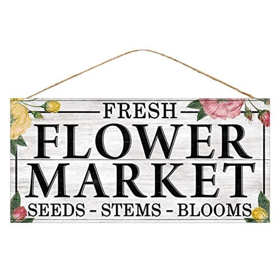 Craig Bachman Fresh Flower Market Floral Spring Wooden Sign (12.5 Inches x 6 Inches)