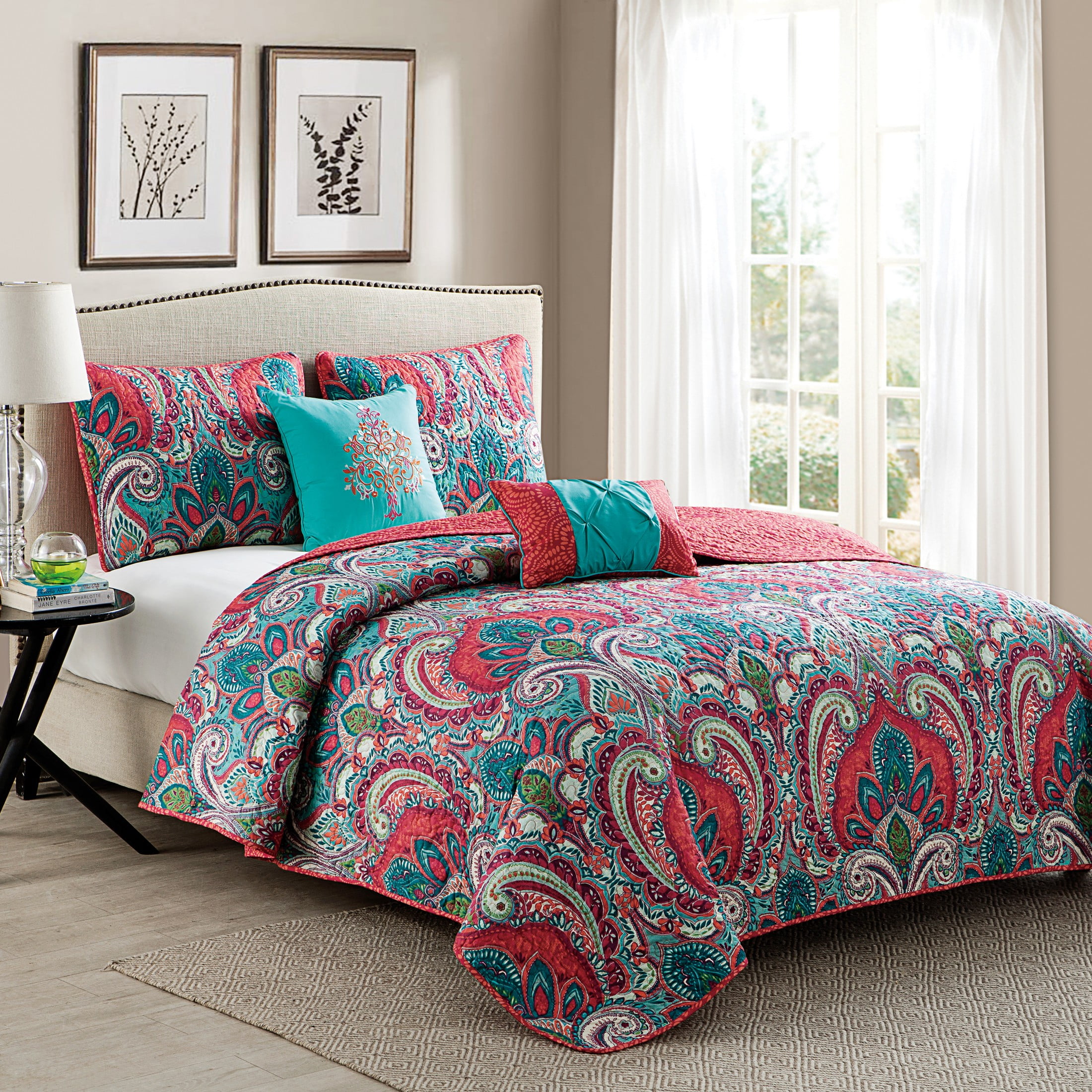 VCNY Home Casa Real 5-Piece Multicolor Damask Reversible Quilt Set, King, Adult, Unisex