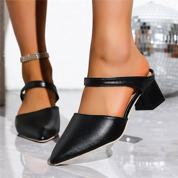 Wowcloth Women's French Style High Heel Slides - Comfortable Wide Width Pointed Toe Closed Toe with Block Heel in Solid Color for Casual Fashion Wear