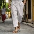 thumbnail image 2 of Maean Cotton Linen Pant for Men Wide Leg Loose Summer Beach Long Pants Elastic Waist Lightweight, 2 of 6