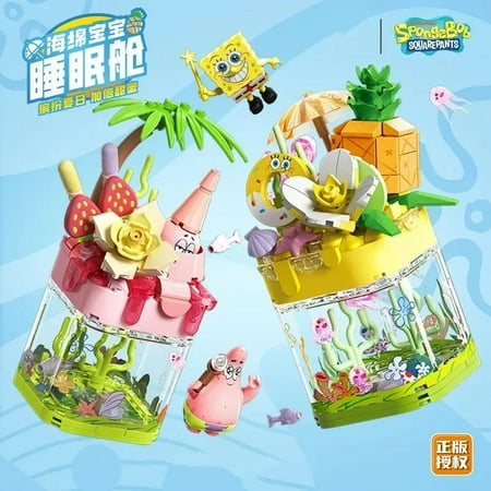 Creativity SpongeBob Patrick House Building Block Diy Pineapple Strawberry House Model Bricks Decoration Toy Kids Holiday Gifts