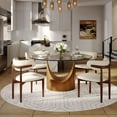 thumbnail image 2 of 51"Modern Round Glass Dining Table for 4, Clear Glass Table for Kitchen, Bronze Carbon Steel Pedestal, 2 of 7