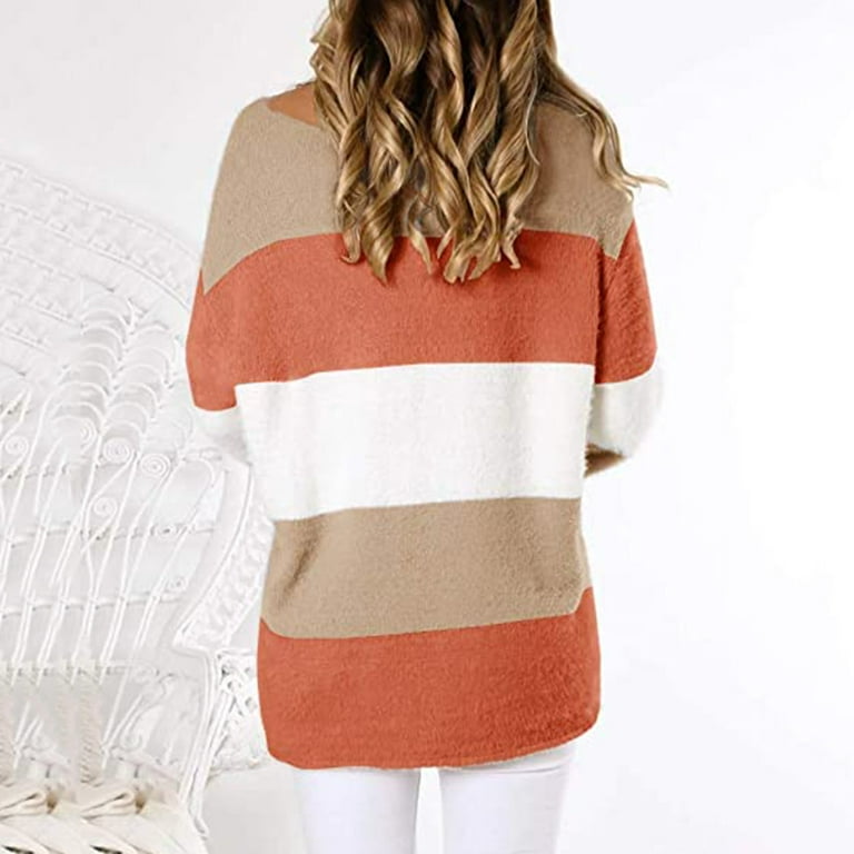 Baocc Fall Sweaters for Women 2023 Winter Women Casual New Striped Mink  Fleece Soft Fashion Sweater，Sweaters for Women Red 