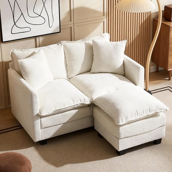 Loveseat Sofa with Ottoman52''Modern Cloud Sofa Couch with 27" Deep Seat & 2 Pillows, Chenille Small Couch for Small Spaces, Apartment, Studio, Bedroom, Living Room (Beige, Loveseat Ottoman)