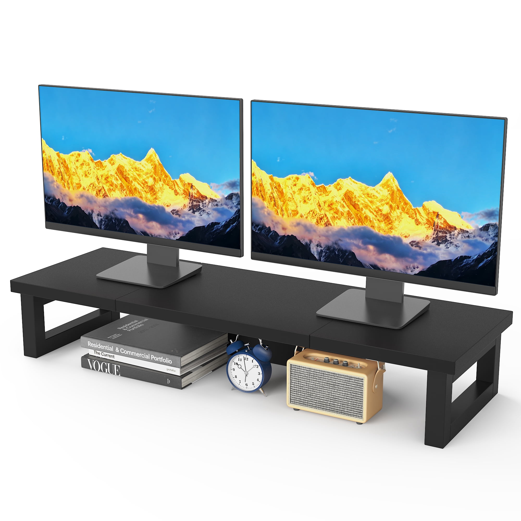 HIGDBFE Dual Monitor Stand Riser, 36 inch Computer Monitor Stand, Ergonomic Desktop Riser for PC, Laptop, Printer, Rustic Black