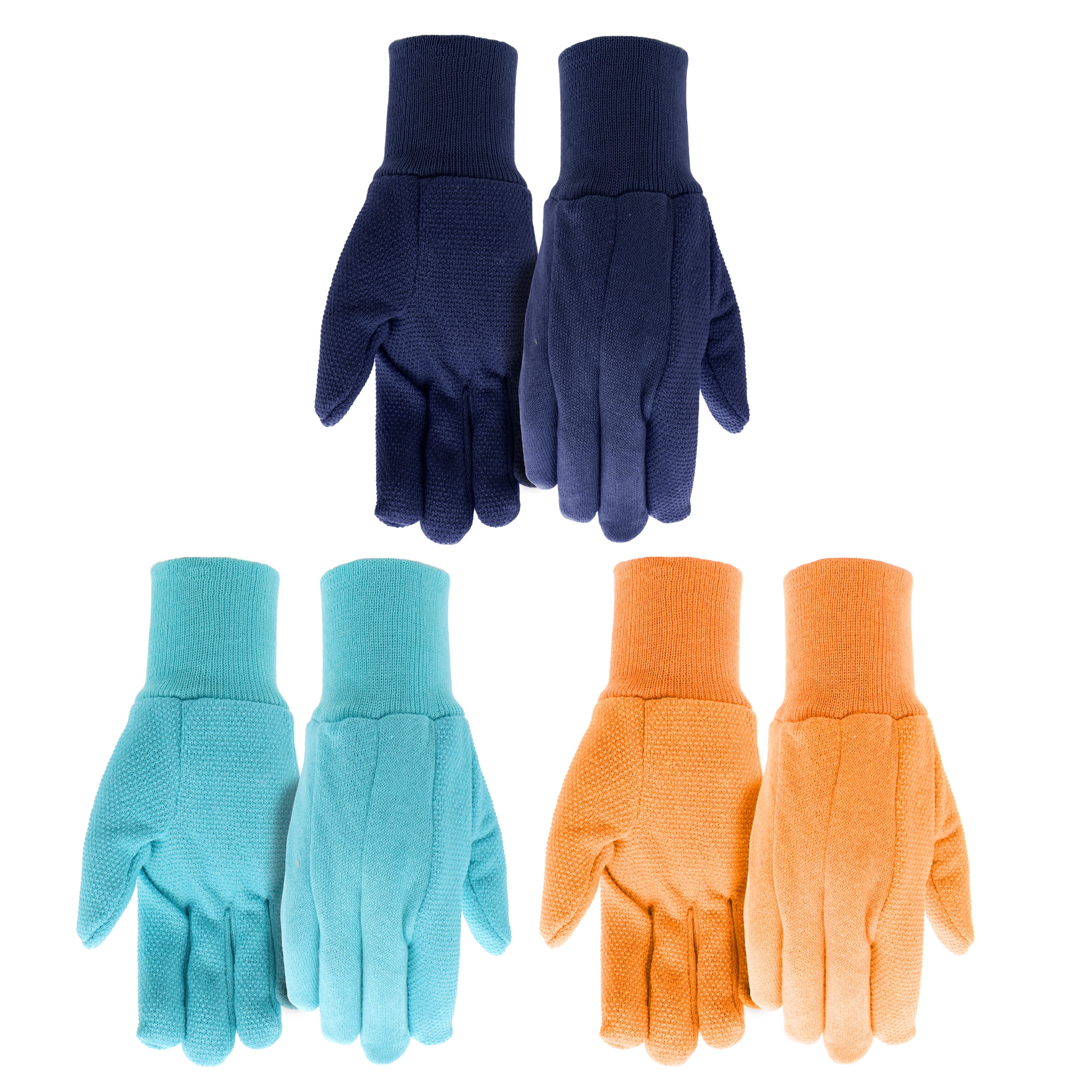 Expert Gardener Women's 3 Pair Jersey Dotted Gloves - Large, Blue, Turquoise, and Orange