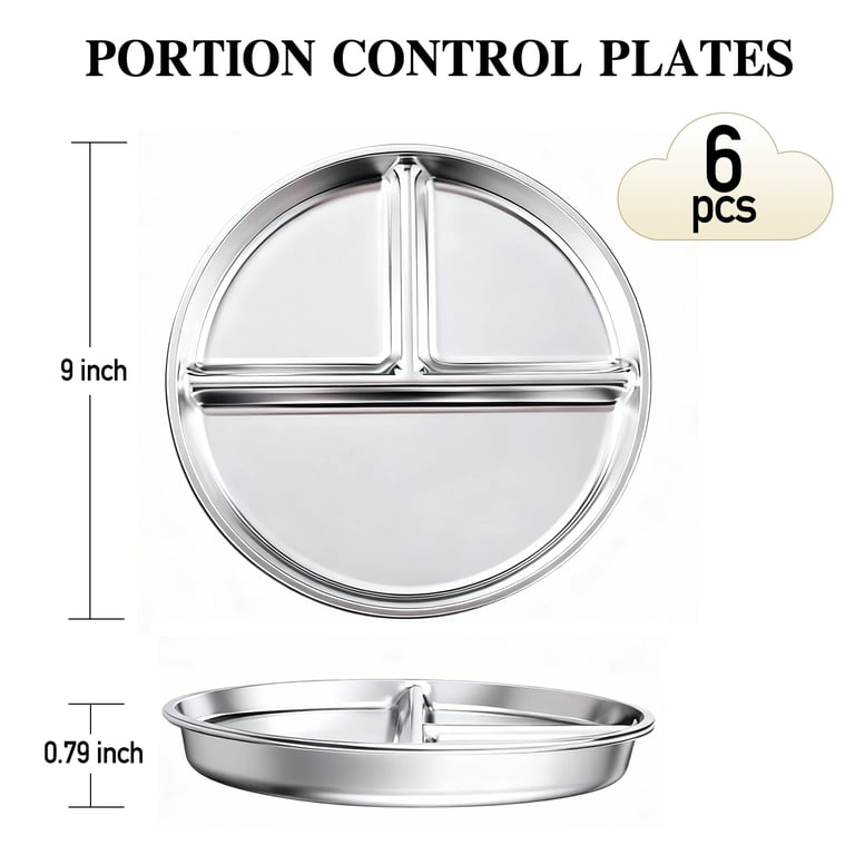 TAIMASI 6-Pack 9-Inch Stainless Steel Divided Plates photo 8