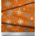 thumbnail image 2 of Soimoi Orange Japan Crepe Satin Fabric Snow Flakes & Star Fabric Prints By Yard 42 Inch Wide, 2 of 3