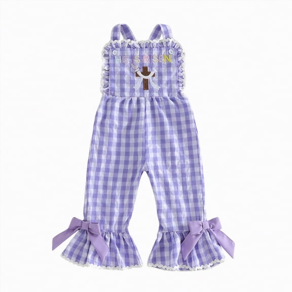 kpoplk Toddler Girl Bell Bottom Jumpsuit Sleeveless Romper Pants Flower Halter Overalls Summer Clothes Size 6-12 Months,Purple