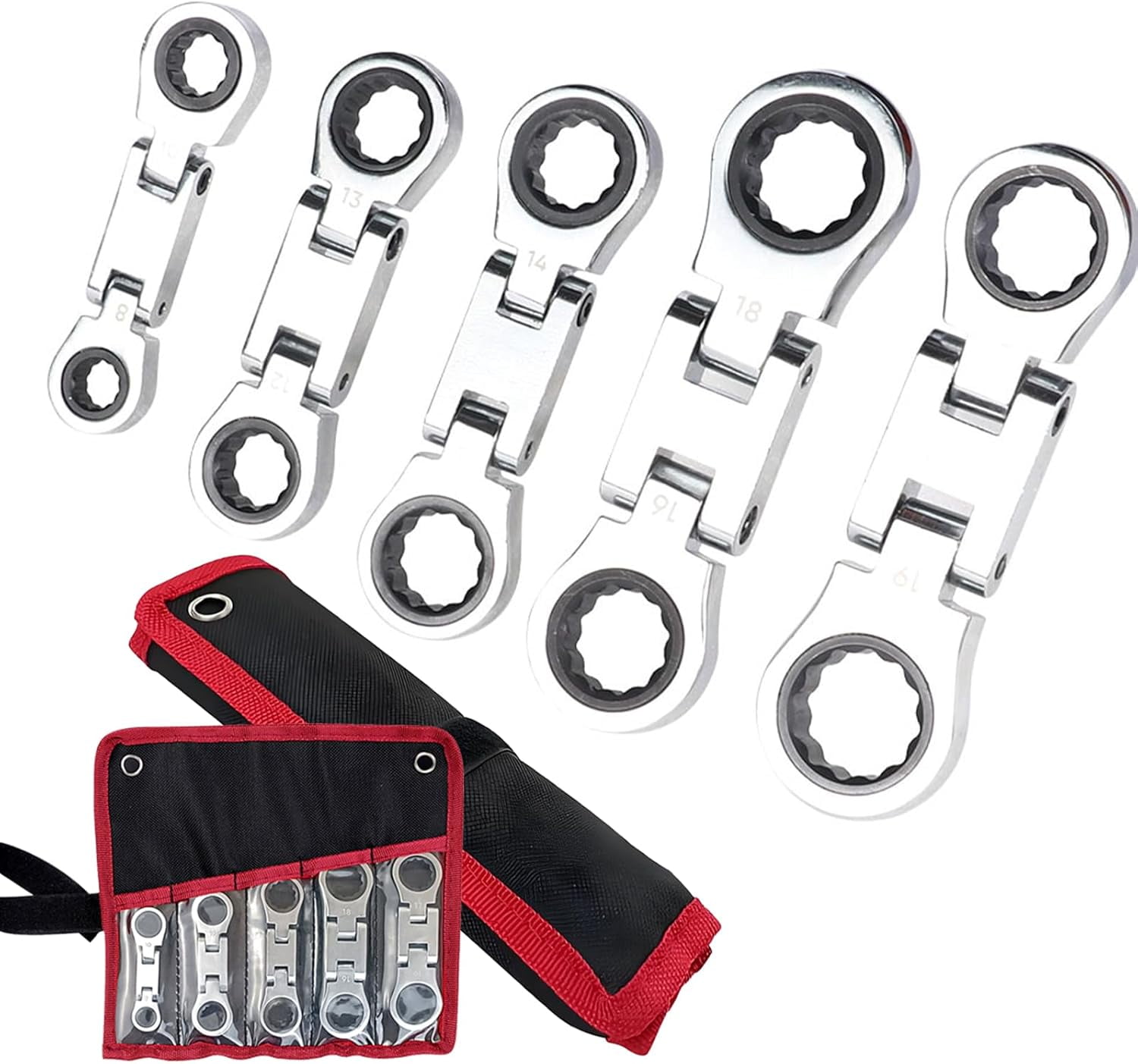 5pcs Dual-Drive Nano Flex-Head Pocket Ratchet, 3/4“ Inch Retractable Ratchets Wrenches Set, 2025 New 5pcs Flex Head Ratchet Set, for Mechanical, Plumbing Repair Narrow Spaces