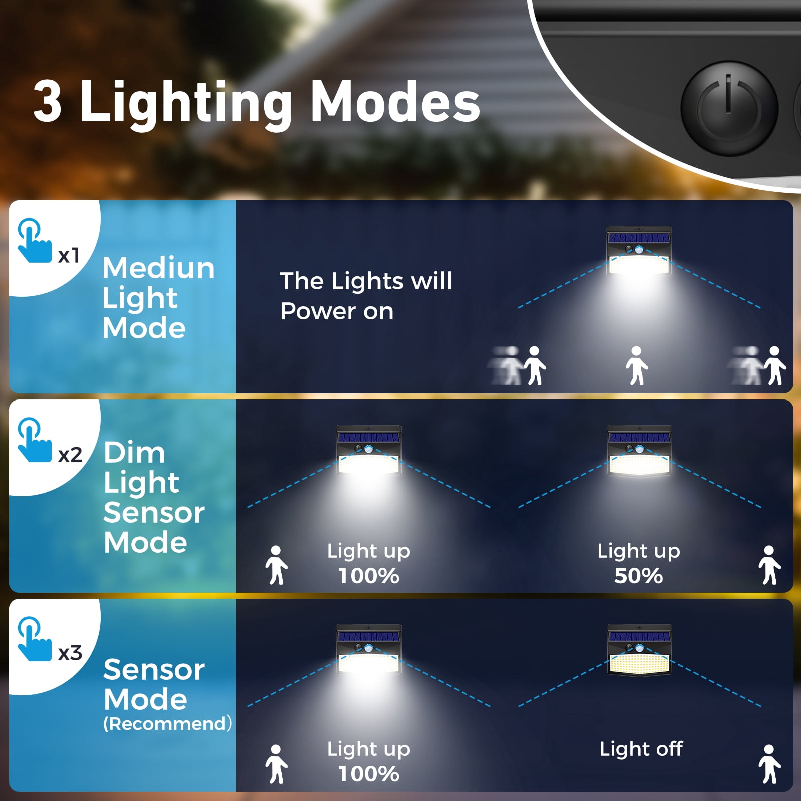 4 Pack Solar Lights Outdoor, Motion Sensor Solar Security Lights Waterproof with 3 Lighting Modes Solar Powered Wall Lights Outside for Garden Fence Yard Deck, Black