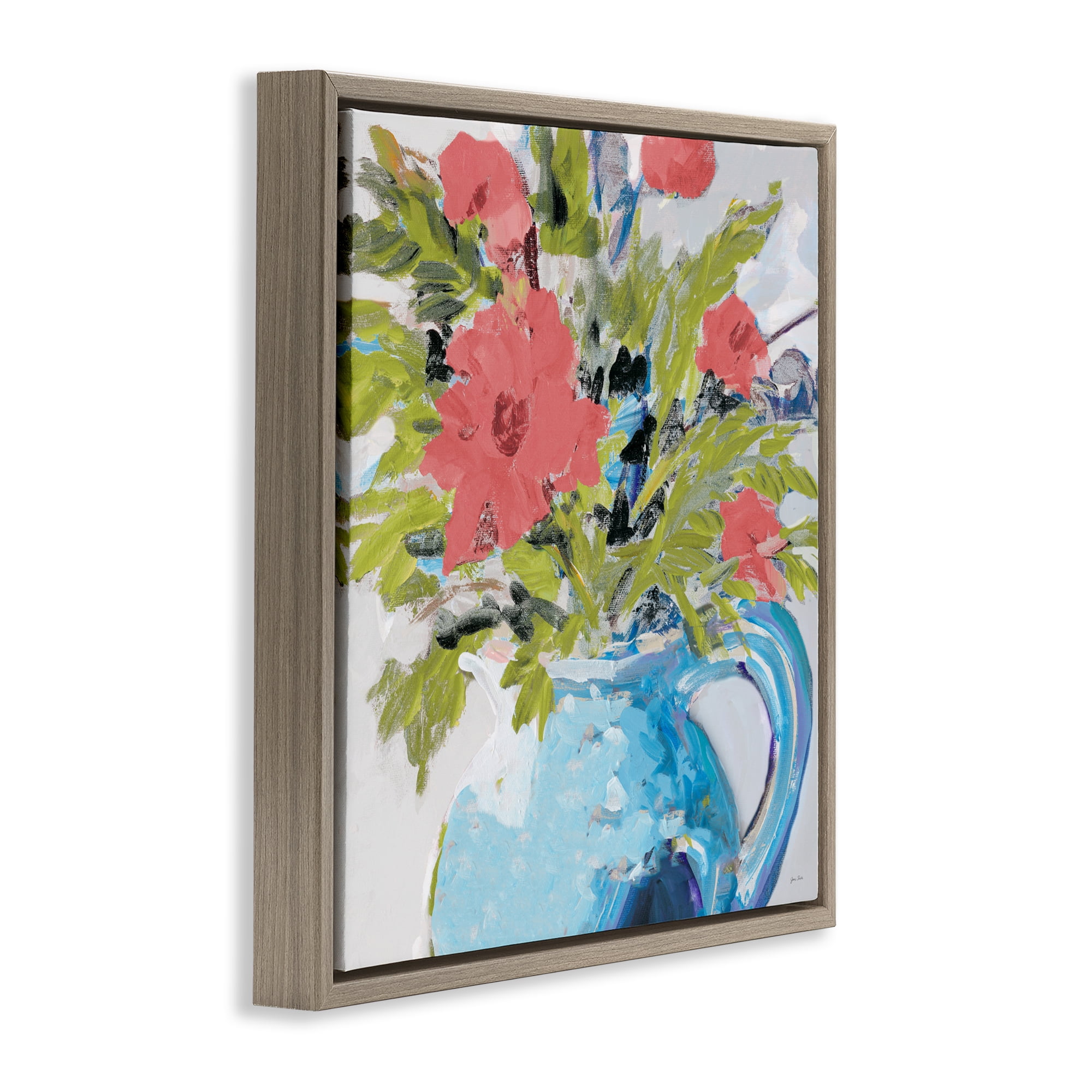 Stupell Industries Daisies in Blue Vase Brown Framed Floater Canvas Wall Art, design by Jane Slivka