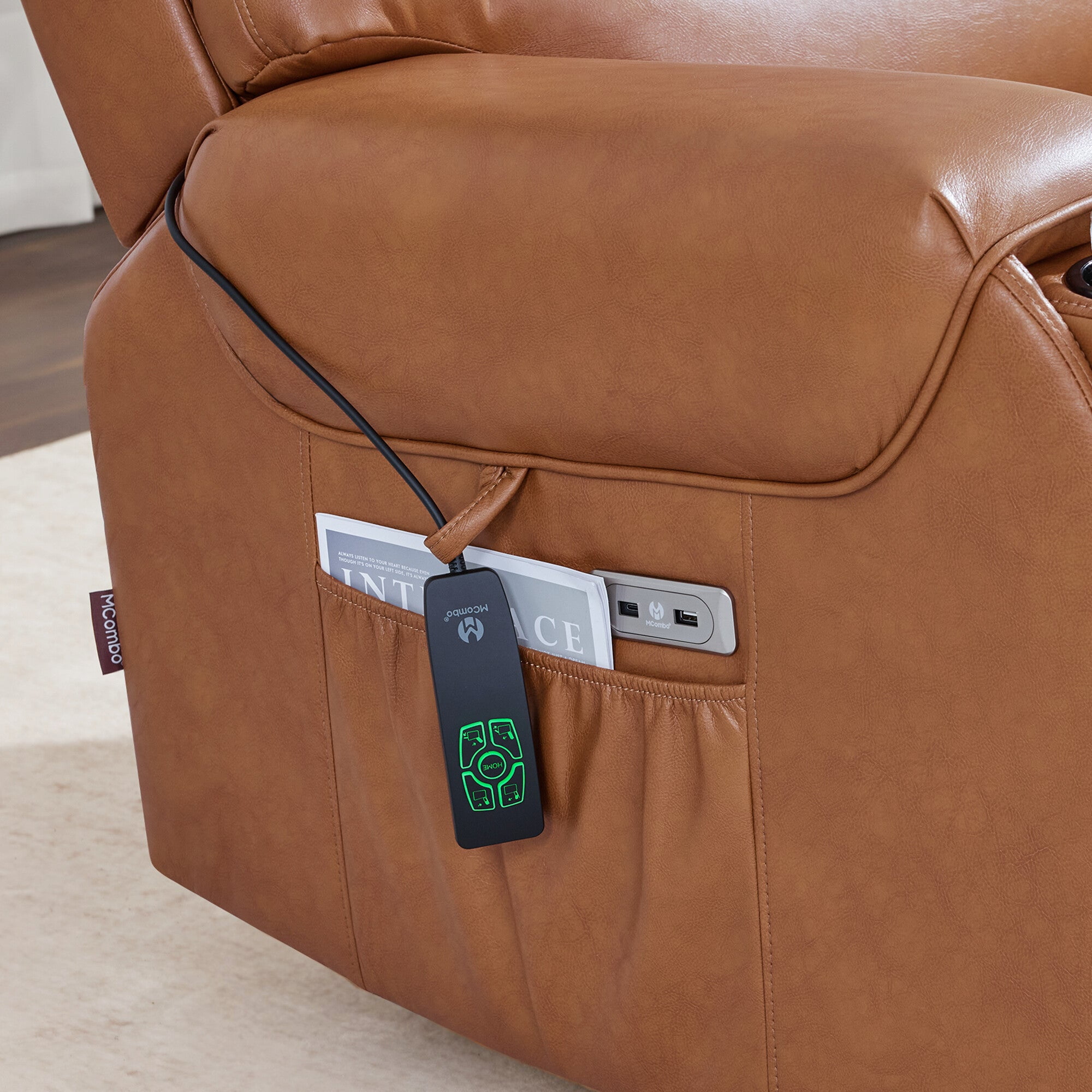 MCombo 27‘’ Extra Wide Oversized Power Recliner Chair for Big Tall Adults, Faux Leather, Orange